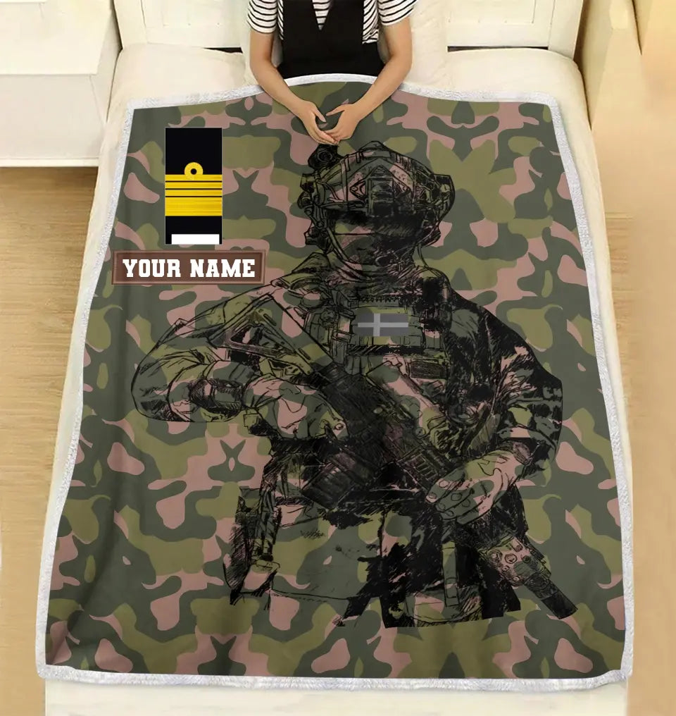 Couverture polaire personnalisée avec camouflage soldat/vétéran suédois avec nom et grade, imprimée en 3D - 0608230001