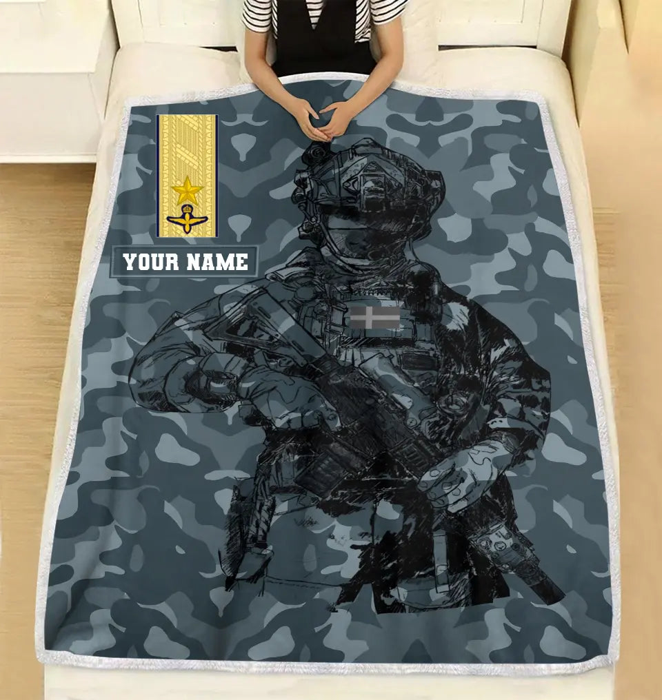 Personalized Sweden Solider/ Veteran Camo With Name And Rank Fleece Blanket 3D Printed - 0608230001