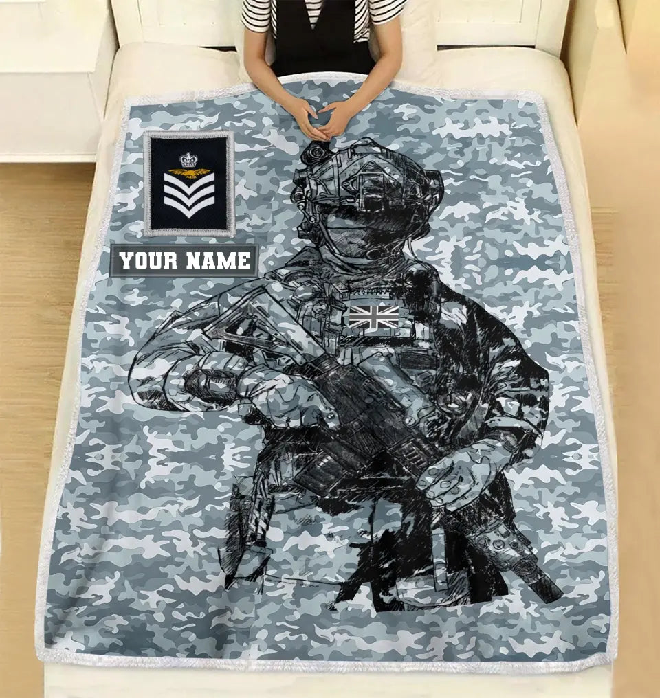 Personalisierte Fleecedecke für britische Soldaten/Veteranen im Camouflage-Muster mit Namen und Rang, 3D-Druck – 0608230001