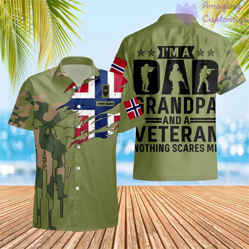 T-shirt Hawaï personnalisé avec camouflage de soldat/vétéran norvégien avec nom et grade imprimé en 3D - 2207230001