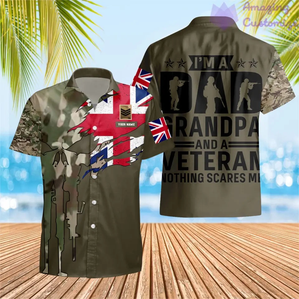 Personalisiertes Hawaiihemd für britische Soldaten/Veteranen im Camouflage-Muster mit Namen und Rang, 3D-Druck – 220723001