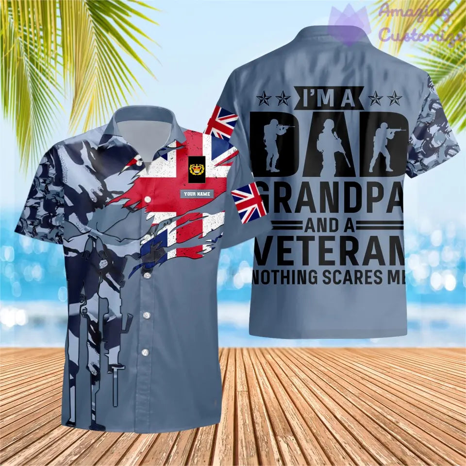 T-shirt Hawaïen personnalisé avec camouflage soldat/vétéran britannique avec nom et grade imprimé en 3D - 220723001