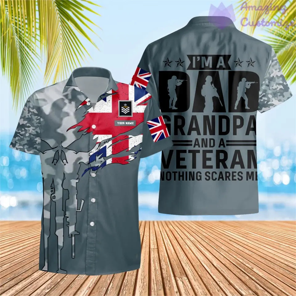 T-shirt Hawaïen personnalisé avec camouflage soldat/vétéran britannique avec nom et grade imprimé en 3D - 220723001