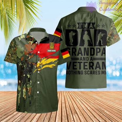 T-shirt Hawaï personnalisé avec camouflage soldat/vétéran allemand avec nom et grade imprimé en 3D - 2207230001