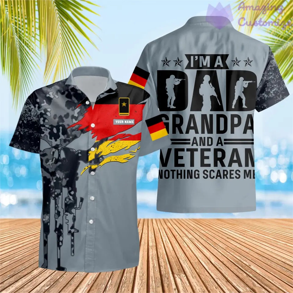 T-shirt Hawaï personnalisé avec camouflage soldat/vétéran allemand avec nom et grade imprimé en 3D - 2207230001