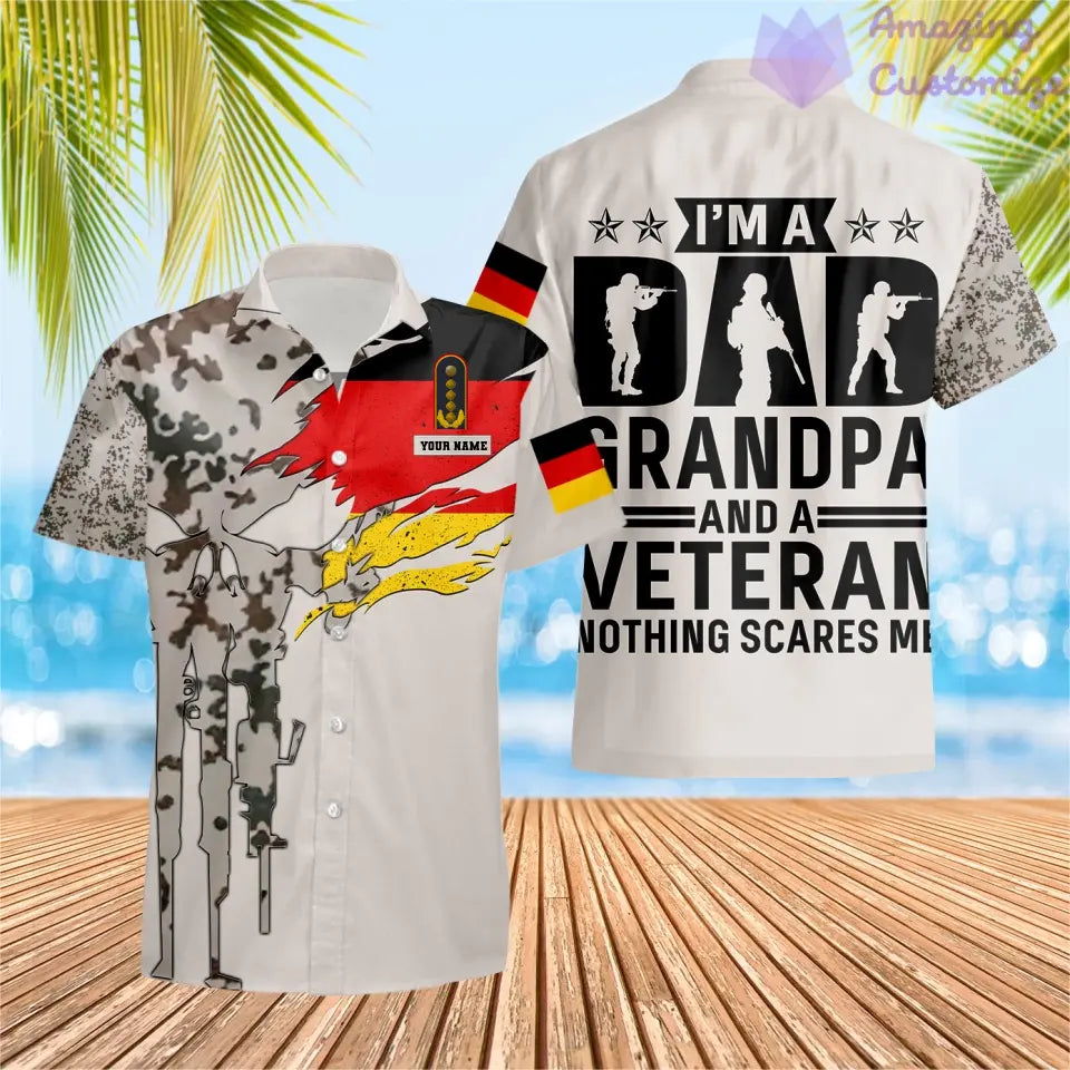 T-shirt Hawaï personnalisé avec camouflage soldat/vétéran allemand avec nom et grade imprimé en 3D - 2207230001