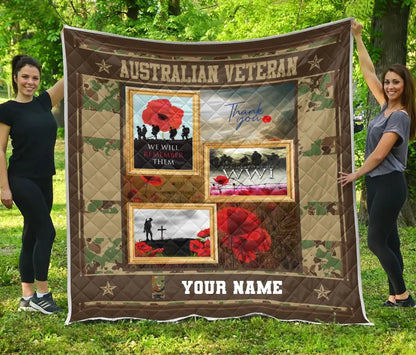 Personalisierte Steppdecke „Australischer Soldat/Veteran“ im Camouflage-Muster mit Namen und Rang, 3D-Druck – 0908230001