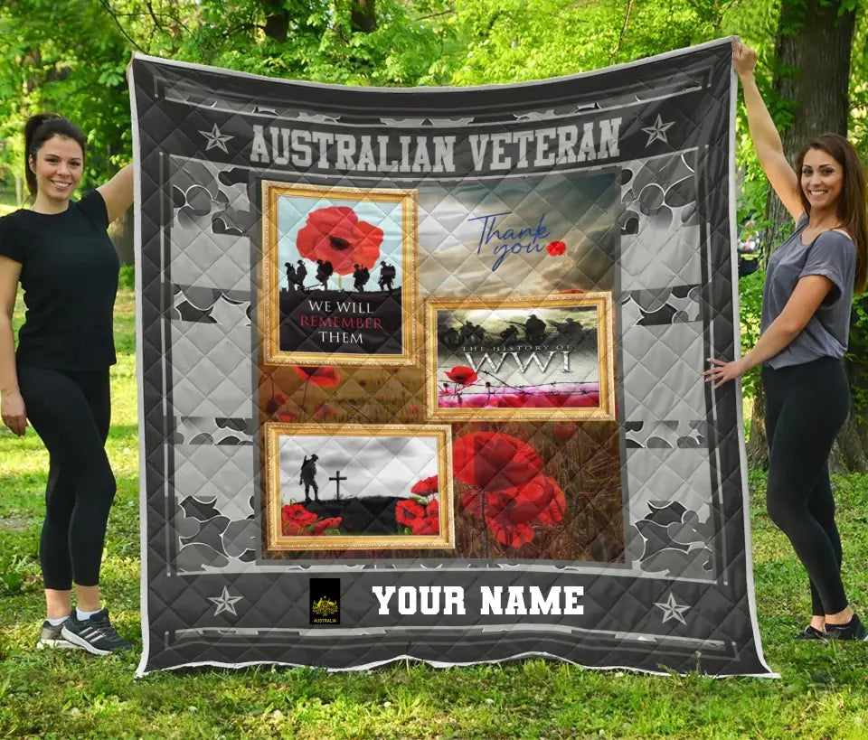 Personalisierte Steppdecke „Australischer Soldat/Veteran“ im Camouflage-Muster mit Namen und Rang, 3D-Druck – 0908230001