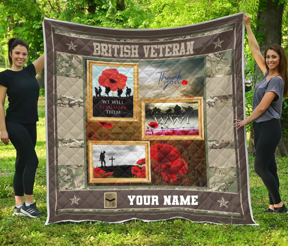 Personalized UK Soldier/ Veteran Camo With Name And Rank Quilt 3D Printed - 0908230001