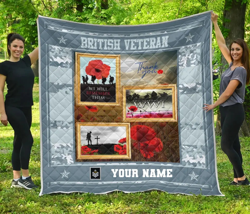 Personalized UK Soldier/ Veteran Camo With Name And Rank Quilt 3D Printed - 0908230001