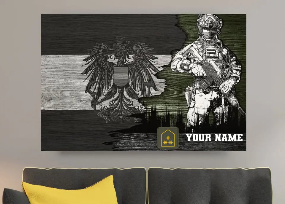 Personalisierter österreichischer Soldat/Veteranen-Camouflage mit Namen und Rang auf Leinwand, 3D-Druck