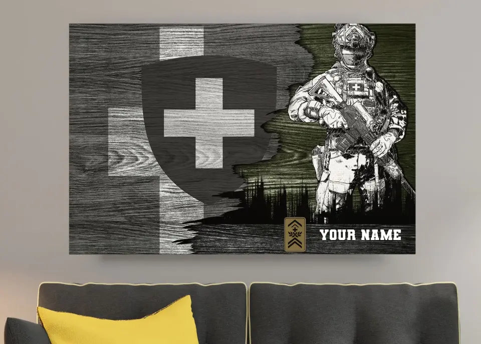 Toile de camouflage personnalisée pour soldat/vétéran suisse avec nom et grade imprimée en 3D