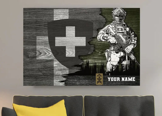 Personalisierter Schweizer Soldat/Veteranen-Camouflage mit Namen und Rang auf Leinwand, 3D-Druck