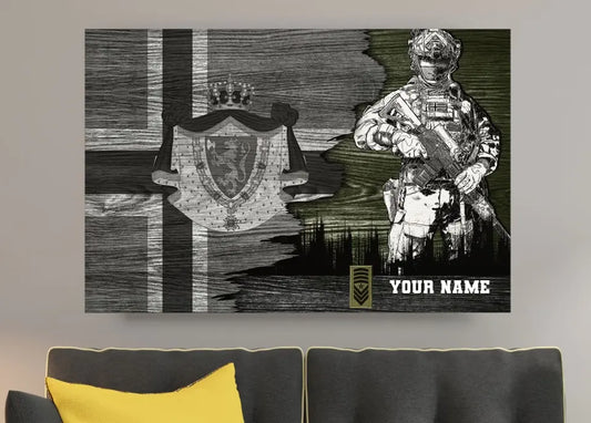 Toile de camouflage personnalisée avec nom et grade de soldat/vétéran norvégien imprimée en 3D