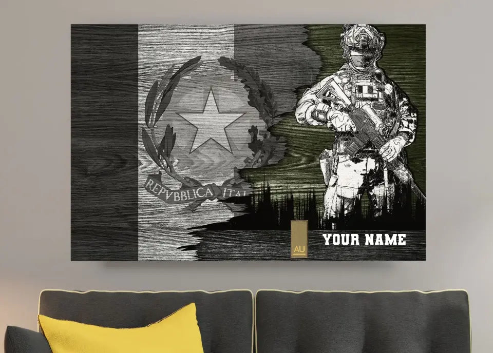 Personalisierter italienischer Soldat/Veteranen-Tarnung mit Namen und Rang auf Leinwand, 3D-Druck