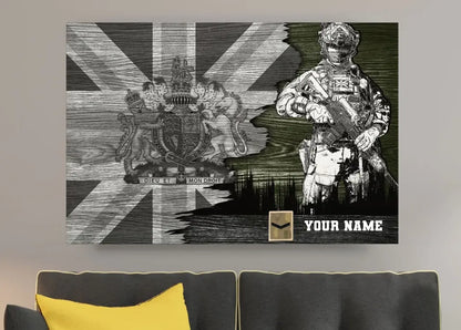 Personalisierter britischer Soldat/Veteranen-Tarnung mit Namen und Rang auf Leinwand, 3D-Druck