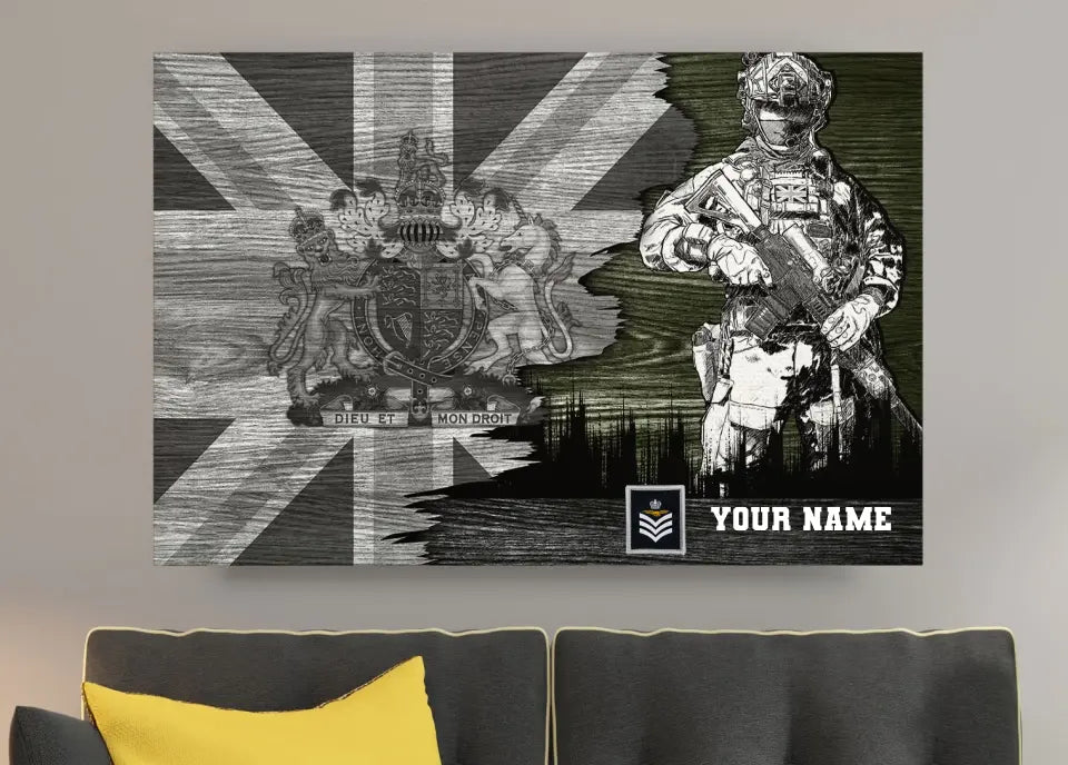 Personalized UK Soldier/ Veteran Camo With Name And Rank Canvas 3D Printed