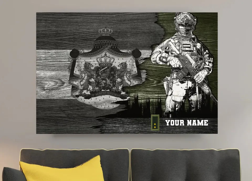 Personalisierter niederländischer Soldat/Veteranen-Tarnung mit Namen und Rang auf Leinwand, 3D-Druck