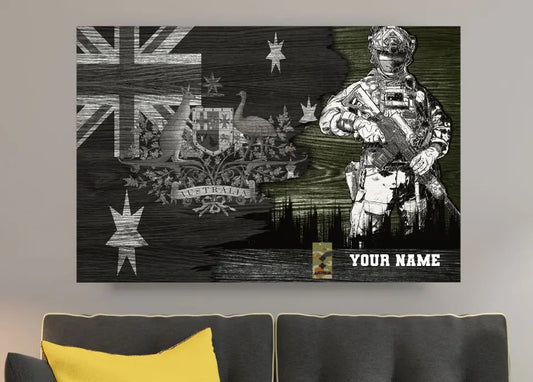 Personalisierter australischer Soldat/Veteranen-Camouflage mit Namen und Rang auf Leinwand, 3D-Druck