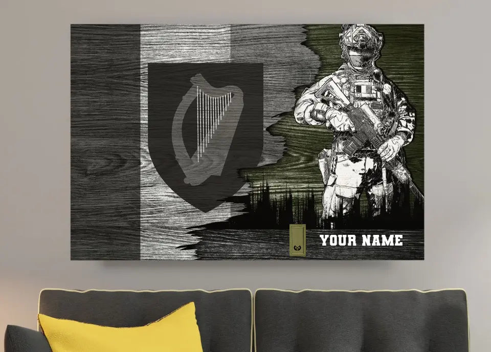 Personalisierter irischer Soldat/Veteranen-Camouflage mit Namen und Rang auf Leinwand, 3D-Druck