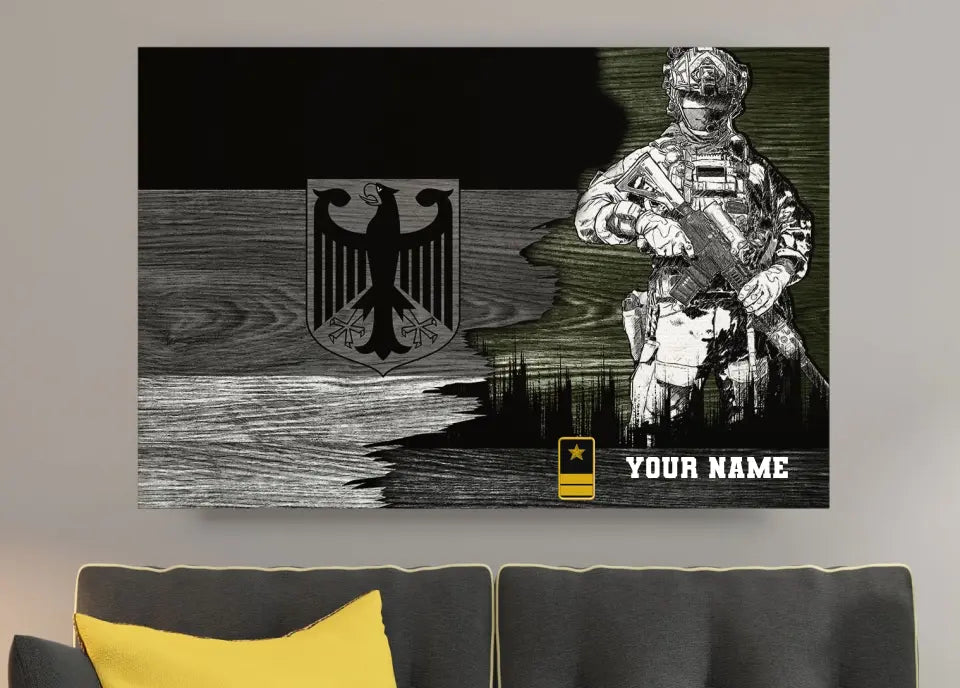 Personalisierter deutscher Soldat/Veteranen-Tarnung mit Namen und Rang auf Leinwand, 3D-Druck