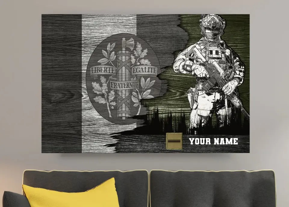 Personalisierter französischer Soldat/Veteranen-Camouflage mit Namen und Rang auf Leinwand, 3D-Druck