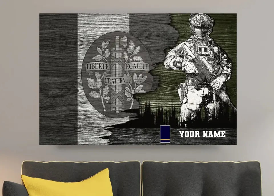 Personalisierter französischer Soldat/Veteranen-Camouflage mit Namen und Rang auf Leinwand, 3D-Druck