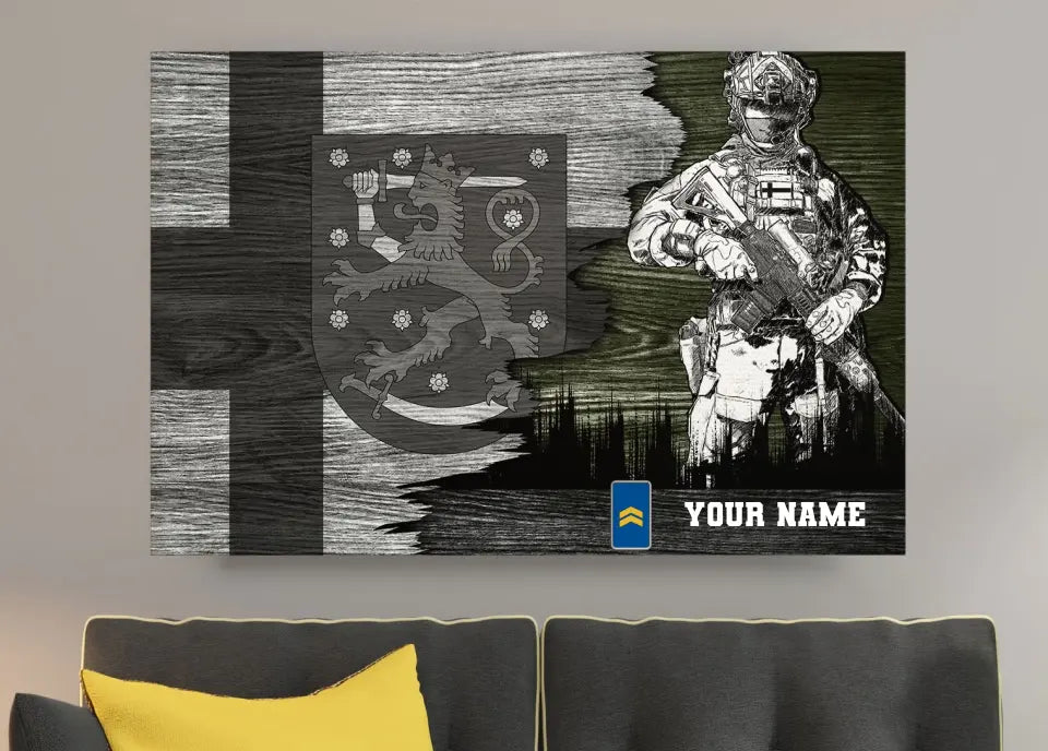 Personalisierter finnischer Soldat/Veteranen-Camouflage mit Namen und Rang auf Leinwand, 3D-Druck