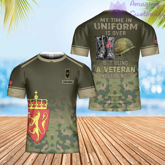 Personalisiertes T-Shirt mit norwegischem Soldaten-/Veteranen-Tarnmuster mit Namen und Rang, 3D-Druck – 1508230001