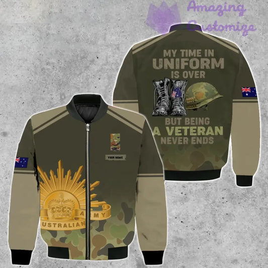 Personalisierte Bomberjacke mit Camouflage-Muster für australische Soldaten/Veteranen mit Namen und Rang, 3D-Druck – 1508230001