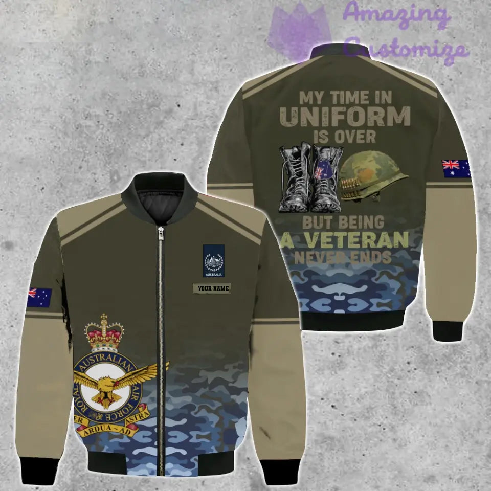 Personalisierte Bomberjacke mit Camouflage-Muster für australische Soldaten/Veteranen mit Namen und Rang, 3D-Druck – 1508230001