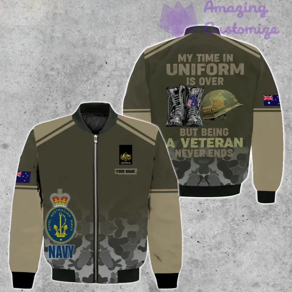 Personalisierte Bomberjacke mit Camouflage-Muster für australische Soldaten/Veteranen mit Namen und Rang, 3D-Druck – 1508230001