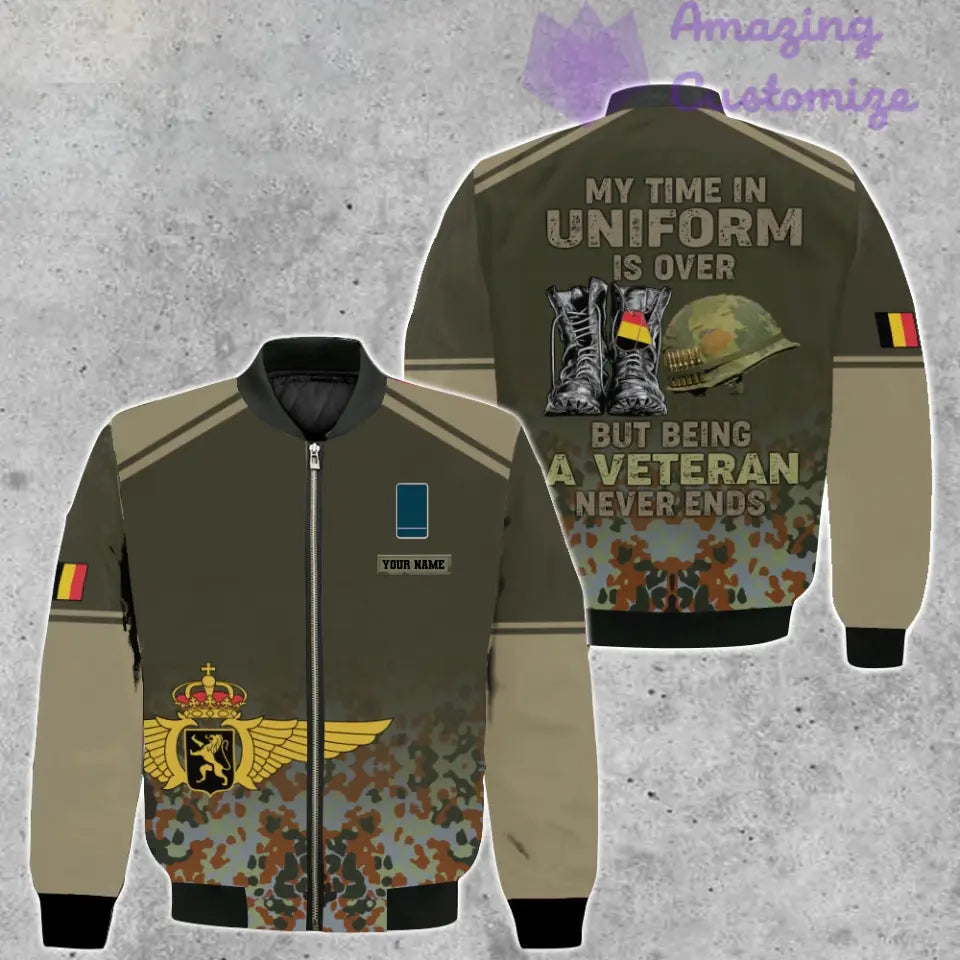 Personalisierte Bomberjacke mit belgischem Soldaten-/Veteranen-Tarnmuster und Namen und Rang, 3D-Druck – 1508230001