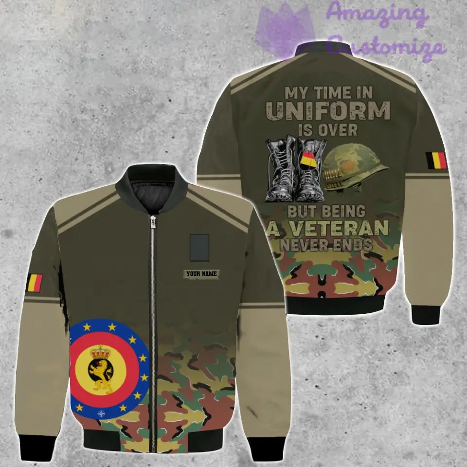 Personalisierte Bomberjacke mit belgischem Soldaten-/Veteranen-Tarnmuster und Namen und Rang, 3D-Druck – 1508230001