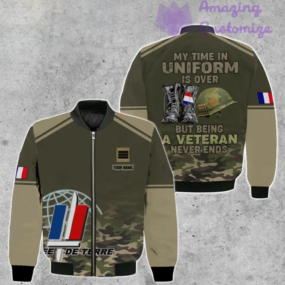 Veste de bombardier personnalisée avec camouflage soldat/vétéran de la France avec nom et grade, imprimée en 3D - 1508230001