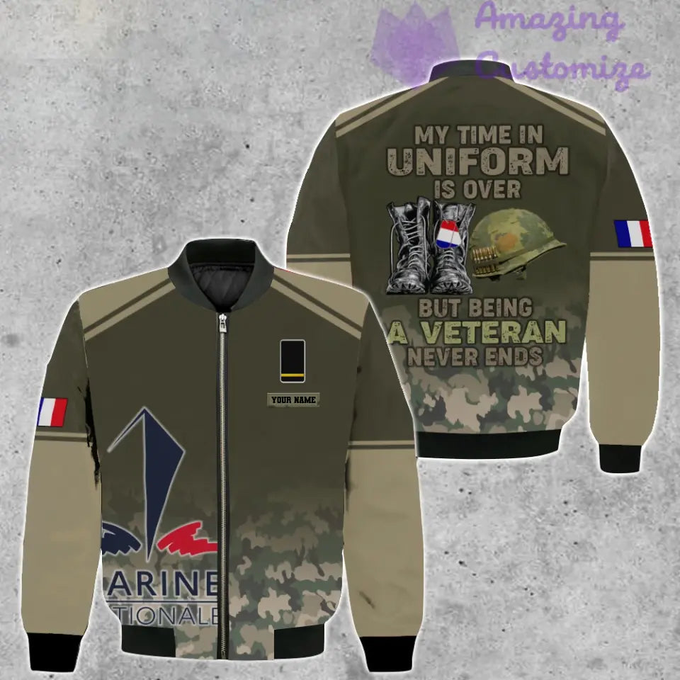 Personalisierte Bomberjacke mit Camouflage-Muster für französische Soldaten/Veteranen mit Namen und Rang, 3D-Druck – 1508230001