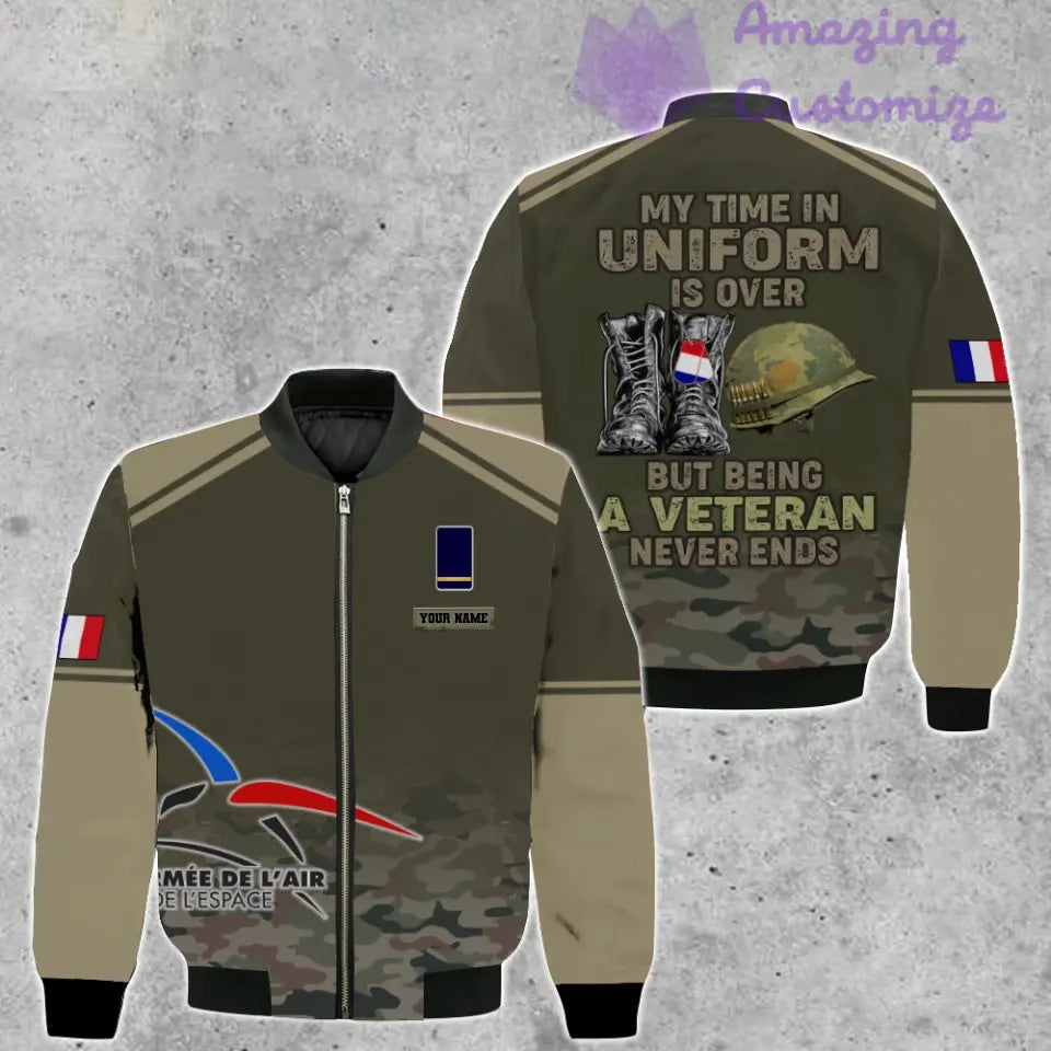 Veste de bombardier personnalisée avec camouflage soldat/vétéran de la France avec nom et grade, imprimée en 3D - 1508230001