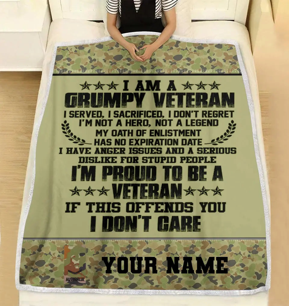 Personalisierte Fleecedecke für australische Soldaten/Veteranen im Camouflage-Muster mit Namen und Rang, 3D-Druck – 2508230001