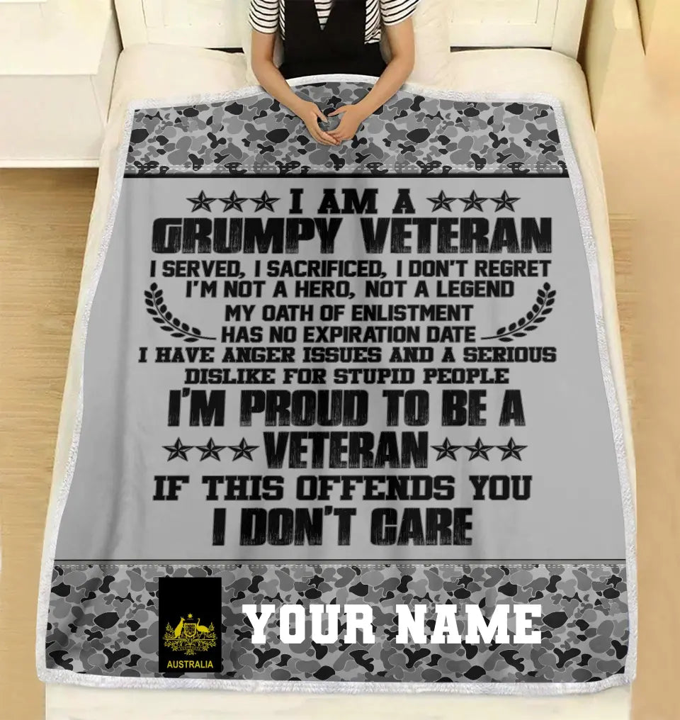 Personalisierte Fleecedecke für australische Soldaten/Veteranen im Camouflage-Muster mit Namen und Rang, 3D-Druck – 2508230001