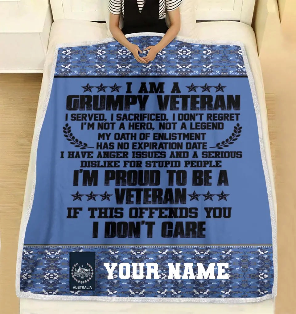 Personalisierte Fleecedecke für australische Soldaten/Veteranen im Camouflage-Muster mit Namen und Rang, 3D-Druck – 2508230001