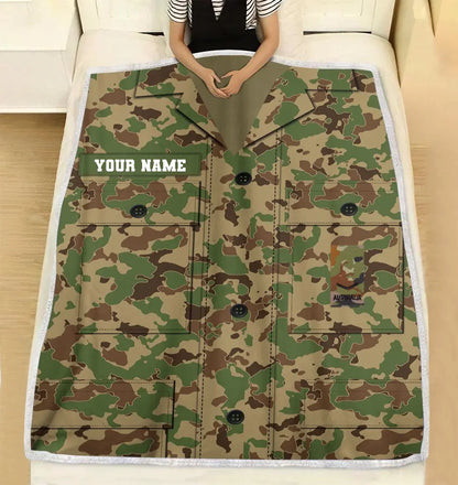 Personalisierte Fleecedecke für australische Soldaten/Veteranen im Camouflage-Muster mit Namen und Rang, 3D-Druck – 2508230002