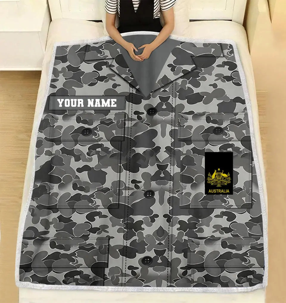 Couverture polaire personnalisée avec camouflage de soldat/vétéran australien avec nom et grade, imprimée en 3D - 2508230002