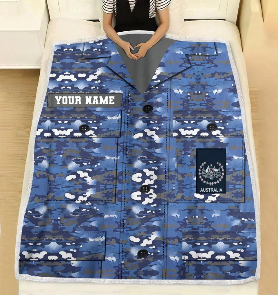 Personalisierte Fleecedecke für australische Soldaten/Veteranen im Camouflage-Muster mit Namen und Rang, 3D-Druck – 2508230002