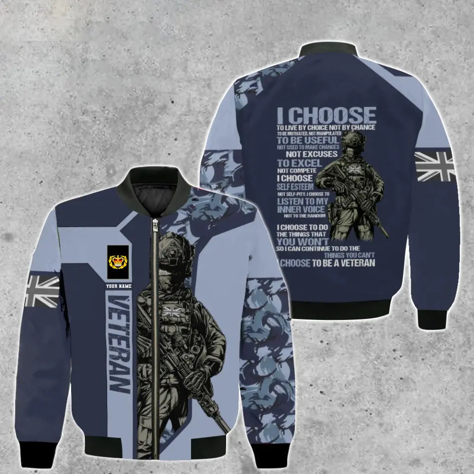 Personalisierte Bomberjacke im Camouflage-Stil für britische Soldaten/Veteranen mit Namen und Rang, 3D-Druck – 2908230001