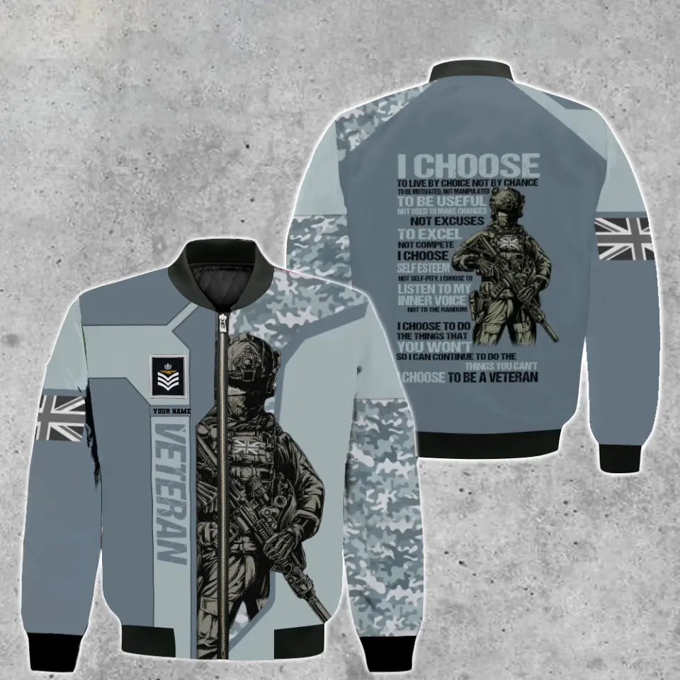 Personalisierte Bomberjacke im Camouflage-Stil für britische Soldaten/Veteranen mit Namen und Rang, 3D-Druck – 2908230001