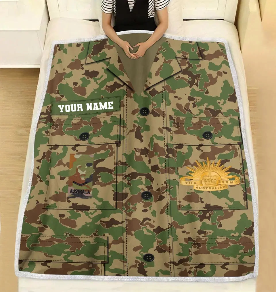 Personalisierte Fleecedecke mit Camouflage-Muster für australische Soldaten/Veteranen mit Namen und Rang, 3D-Druck – 2908230003