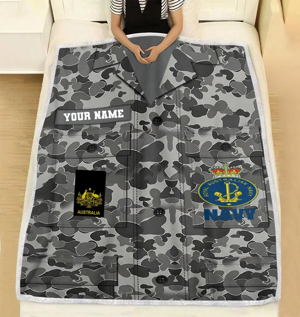 Personalisierte Fleecedecke mit Camouflage-Muster für australische Soldaten/Veteranen mit Namen und Rang, 3D-Druck – 2908230003