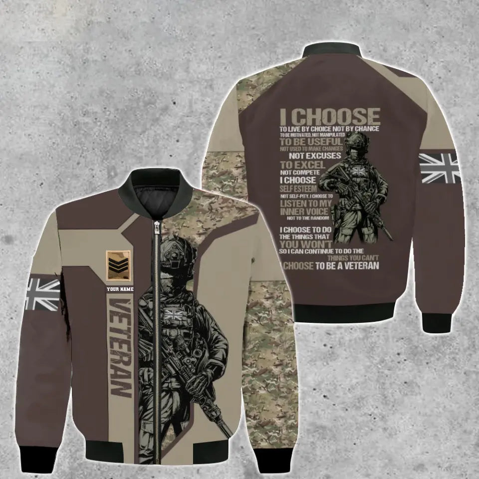 Personalisierte Bomberjacke im Camouflage-Stil für britische Soldaten/Veteranen mit Namen und Rang, 3D-Druck – 2908230001