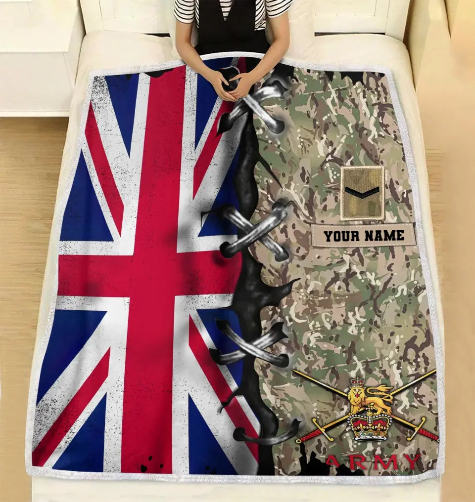 Personalisierte Fleecedecke mit Camouflage-Muster für britische Soldaten/Veteranen mit Namen und Rang, 3D-Druck – 2908230003