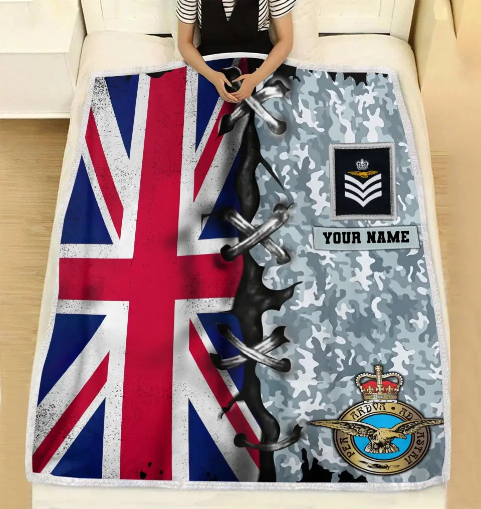 Personalisierte Fleecedecke mit Camouflage-Muster für britische Soldaten/Veteranen mit Namen und Rang, 3D-Druck – 2908230003